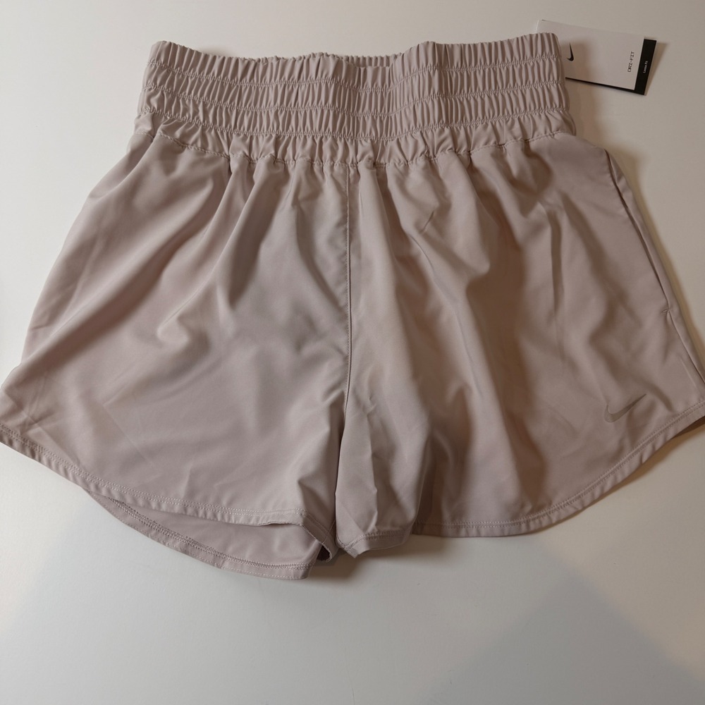 Nike Dri-FIT Womens High Rise Smocked Training Shorts Mauve L